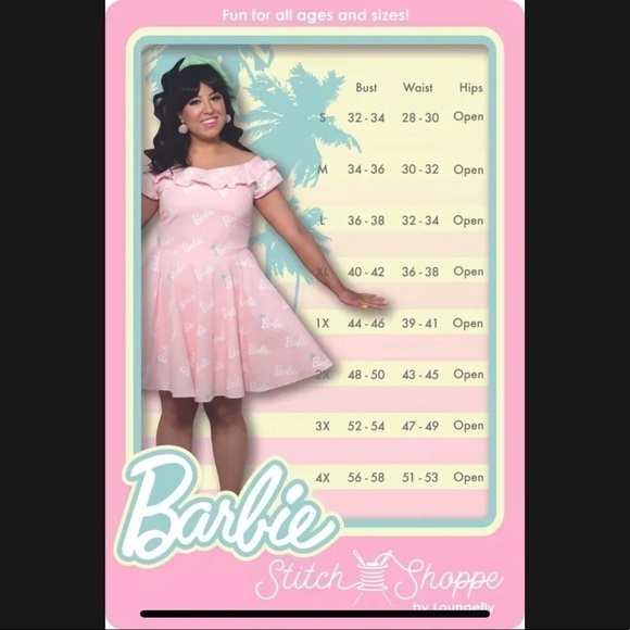 Loungefly Stitch Shoppe X Barbie Palm Tree Logo Lizzy Date Night Pink Dress - Picture 3 of 14